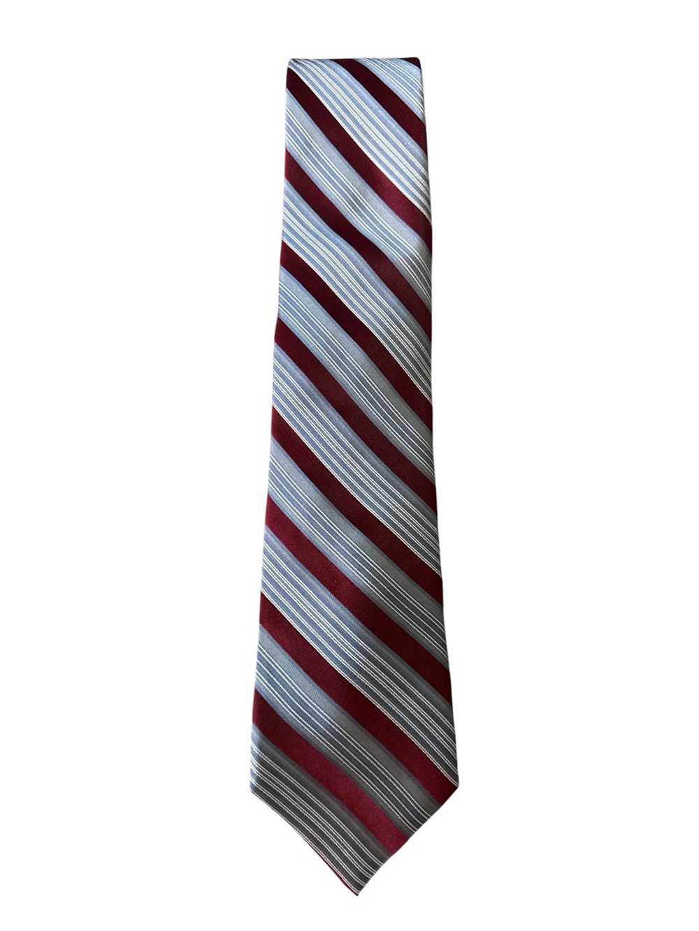 Calvin Klein Burgundy and Light Blue Striped Silk Tie